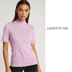 NEW Lafayette 148 New Ribbed Mock-Neck Sweater in Dried Blossom